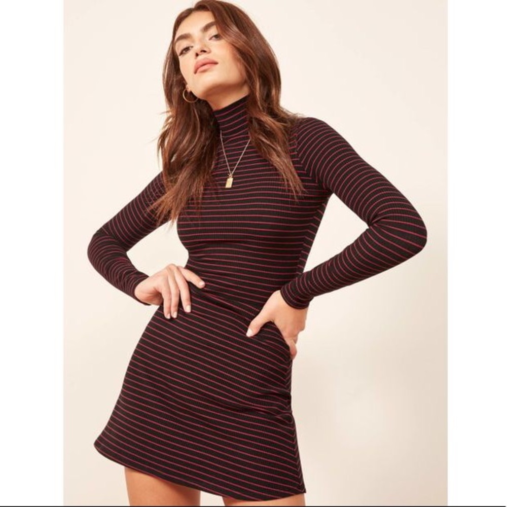 Reformation Maya Dress- Red and Black Stripe